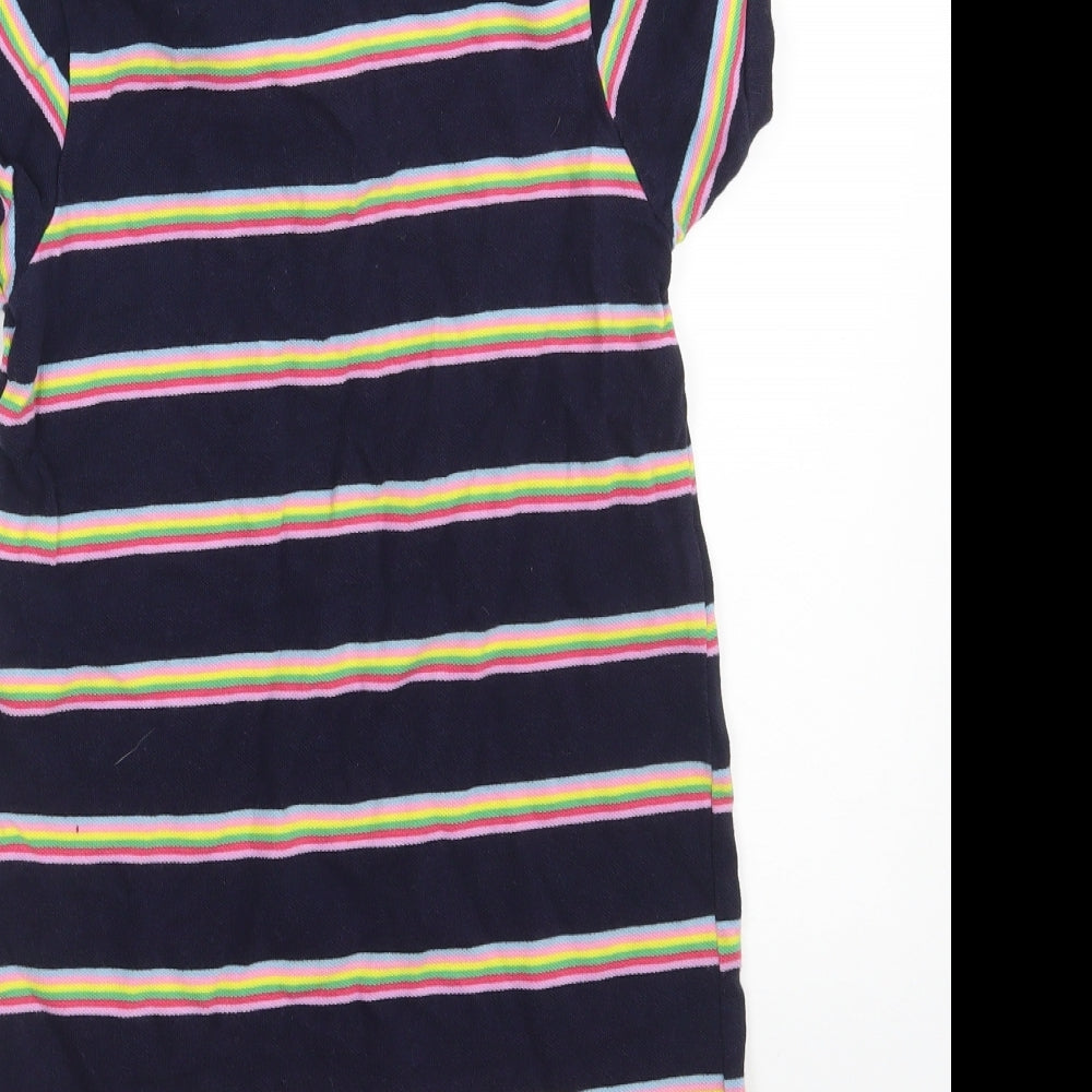 NEXT Girls Blue Striped 100% Cotton Pullover Polo Size 8 Years Collared Button