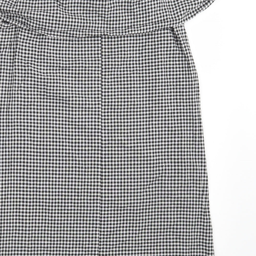 Blue Inc Womens Black Check 100% Cotton A-Line Size 8 Off the Shoulder