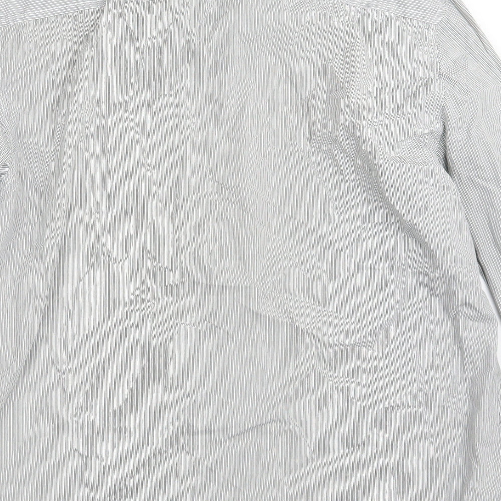 Peacocks Mens White Striped Cotton Button-Up Size L Collared Button