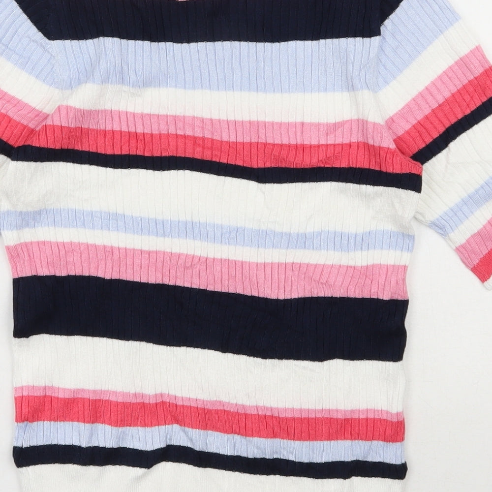 Marks & Spencer Womens Multicoloured Round Neck Striped Viscose Pullover Jumper Size 10