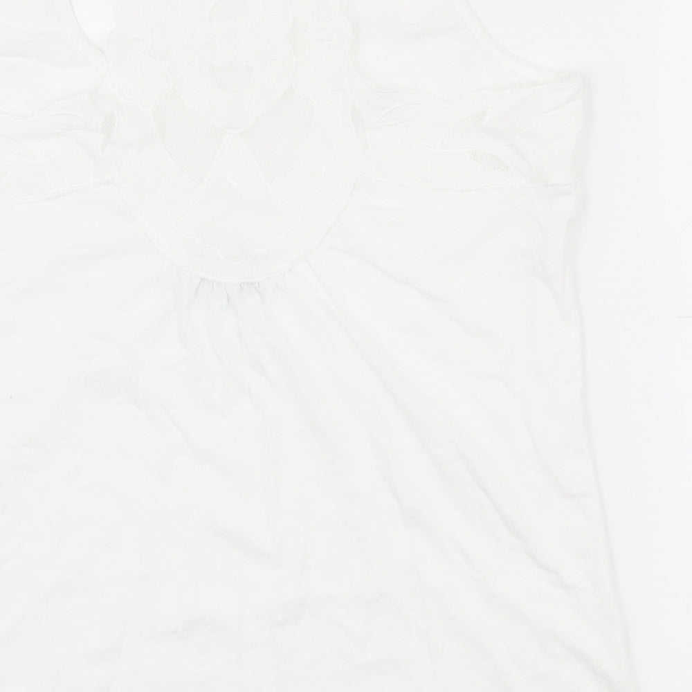 NEXT Womens White 100% Cotton Basic Tank Size 10 Scoop Neck - Lace at back