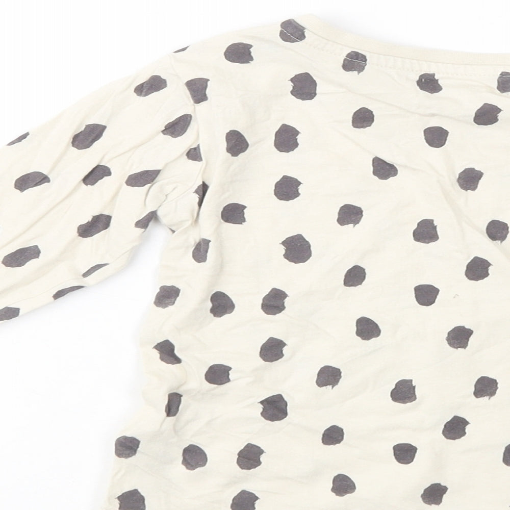 Marks & Spencer Girls Ivory Animal Print Cotton Basic T-Shirt Size 2-3 Years Crew Neck Button