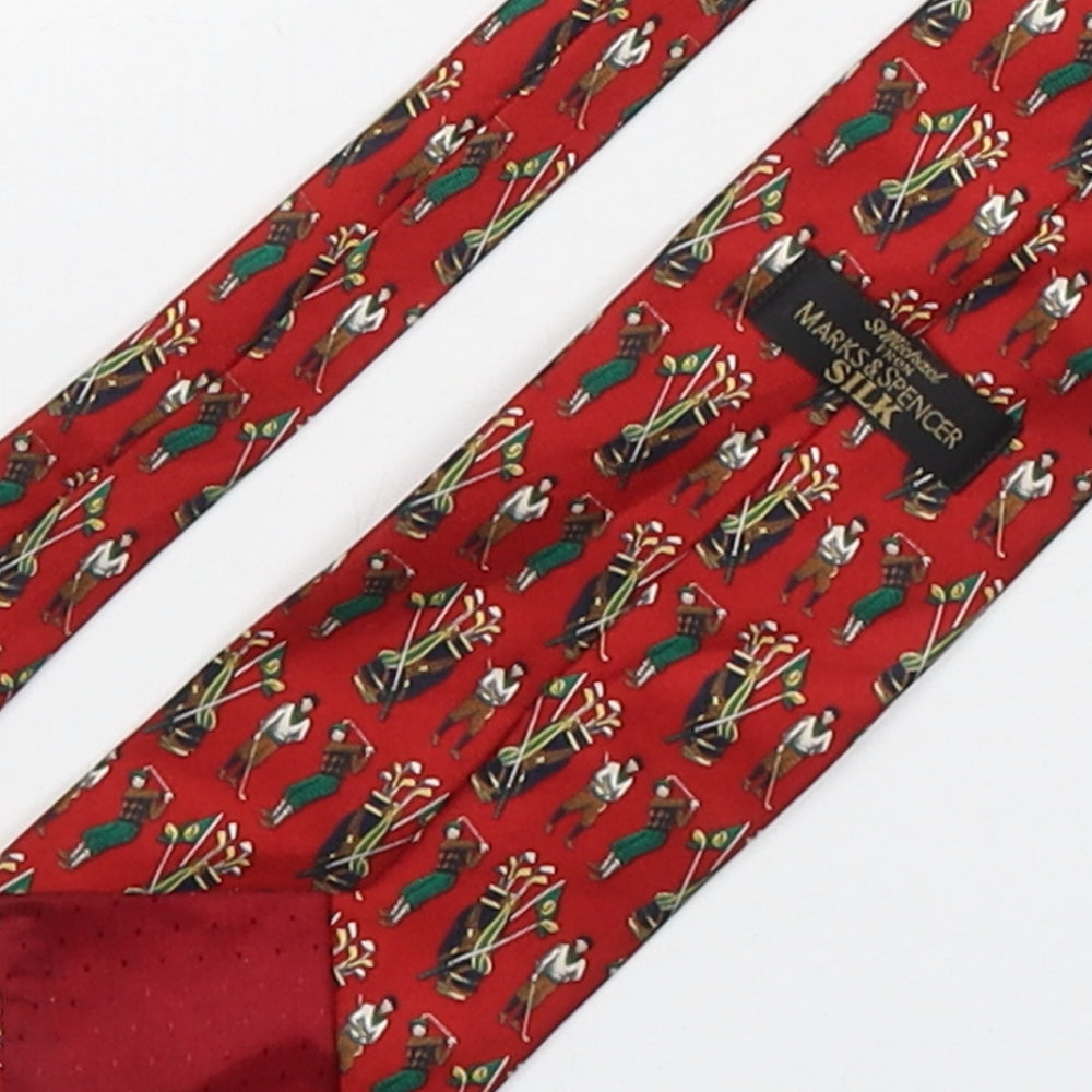 Marks & Spencer Mens Multicoloured Geometric Silk Pointed Tie One Size - Golf