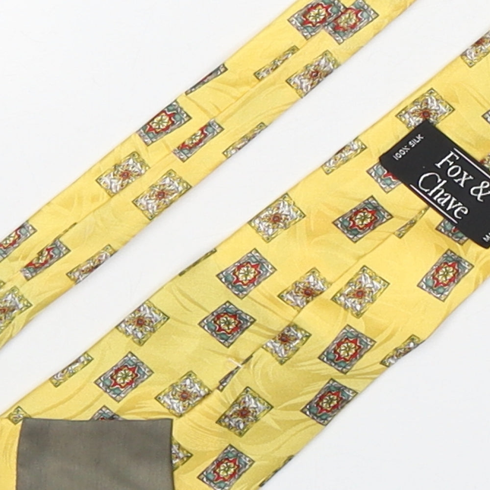 Fox & Chave Mens Gold Geometric Silk Pointed Tie One Size