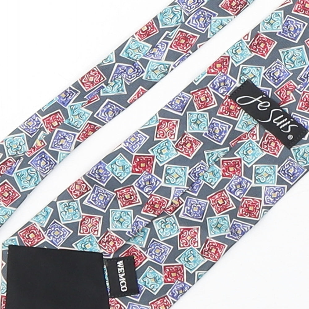 Je Suis Mens Multicoloured Geometric Silk Pointed Tie One Size