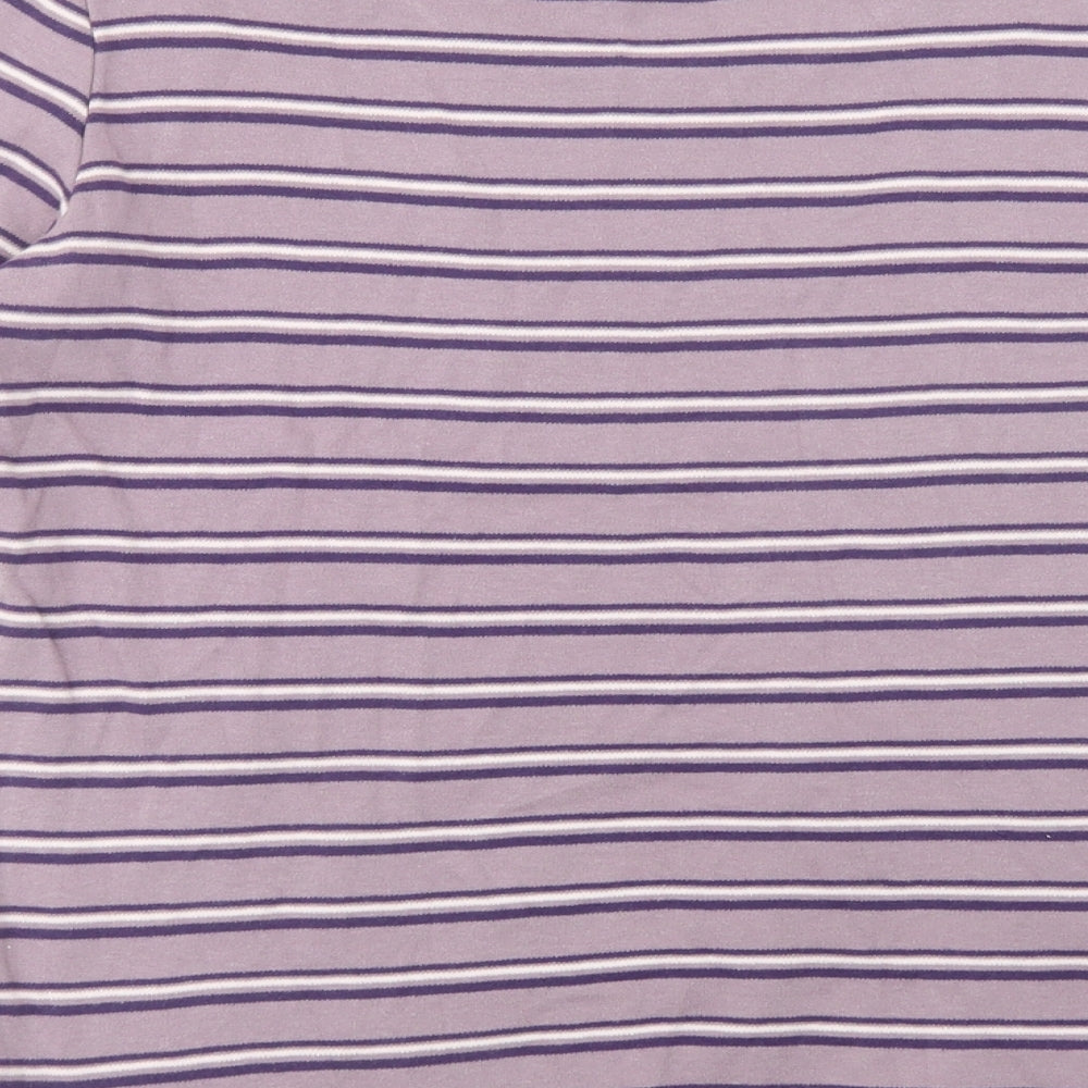 Arista Womens Purple Striped Cotton Basic T-Shirt Size 10 Crew Neck