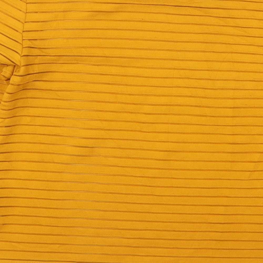 Marks & Spencer Womens Orange Striped Polyester Basic T-Shirt Size 8 Mock Neck