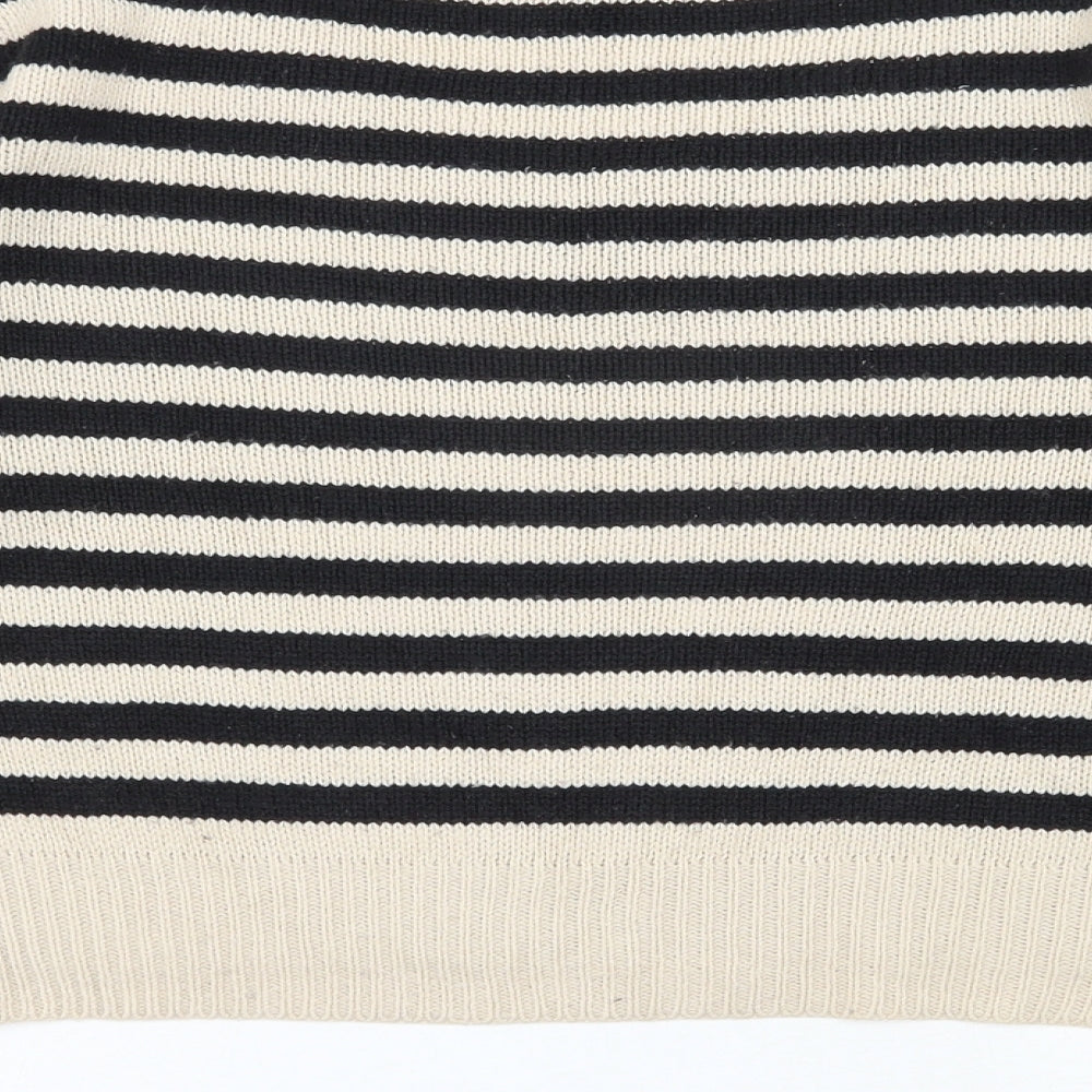 H&M Womens Beige Scoop Neck Striped Acrylic Pullover Jumper Size 10
