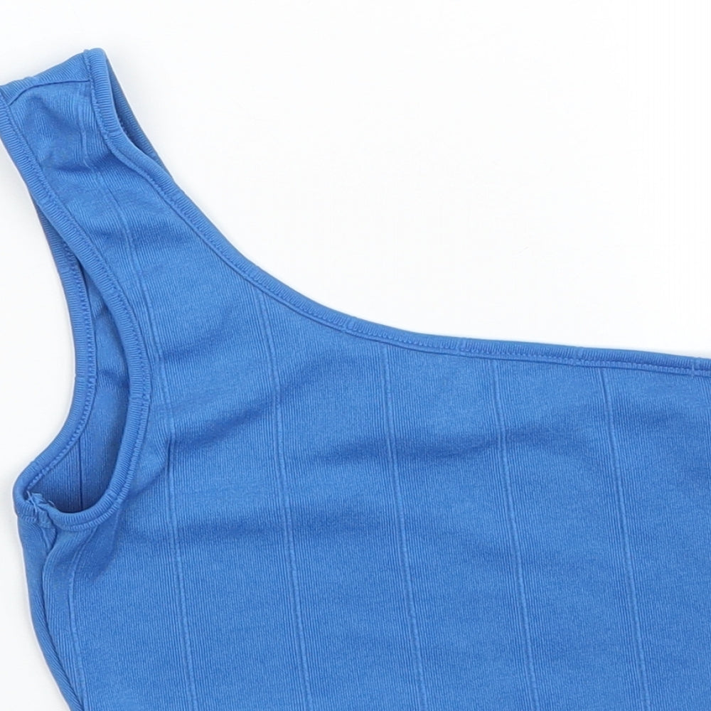SHEIN Womens Blue Polyester Cropped T-Shirt Size S Off the Shoulder - Band Tee