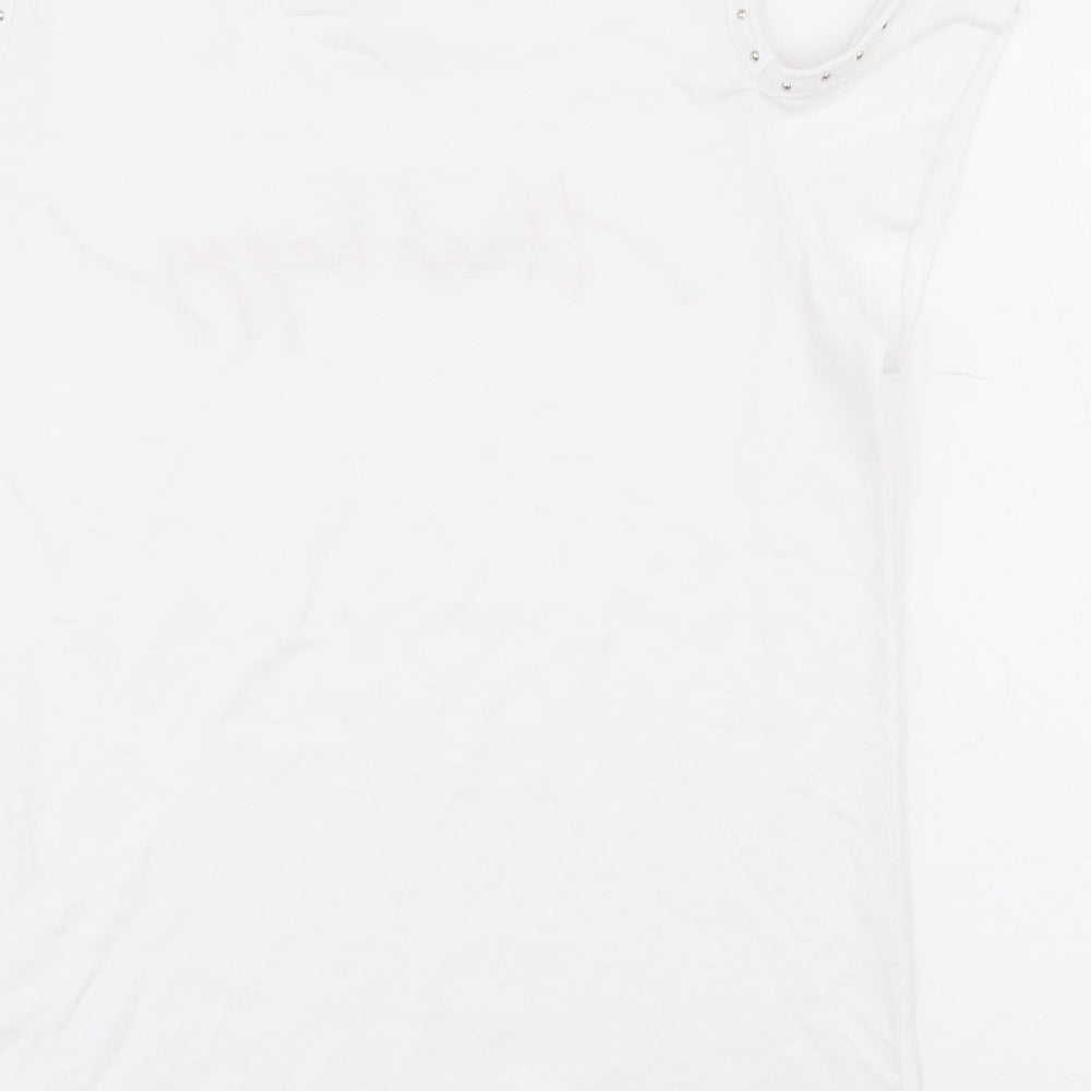 Papaya Womens White Polyester Basic T-Shirt Size 8 Round Neck