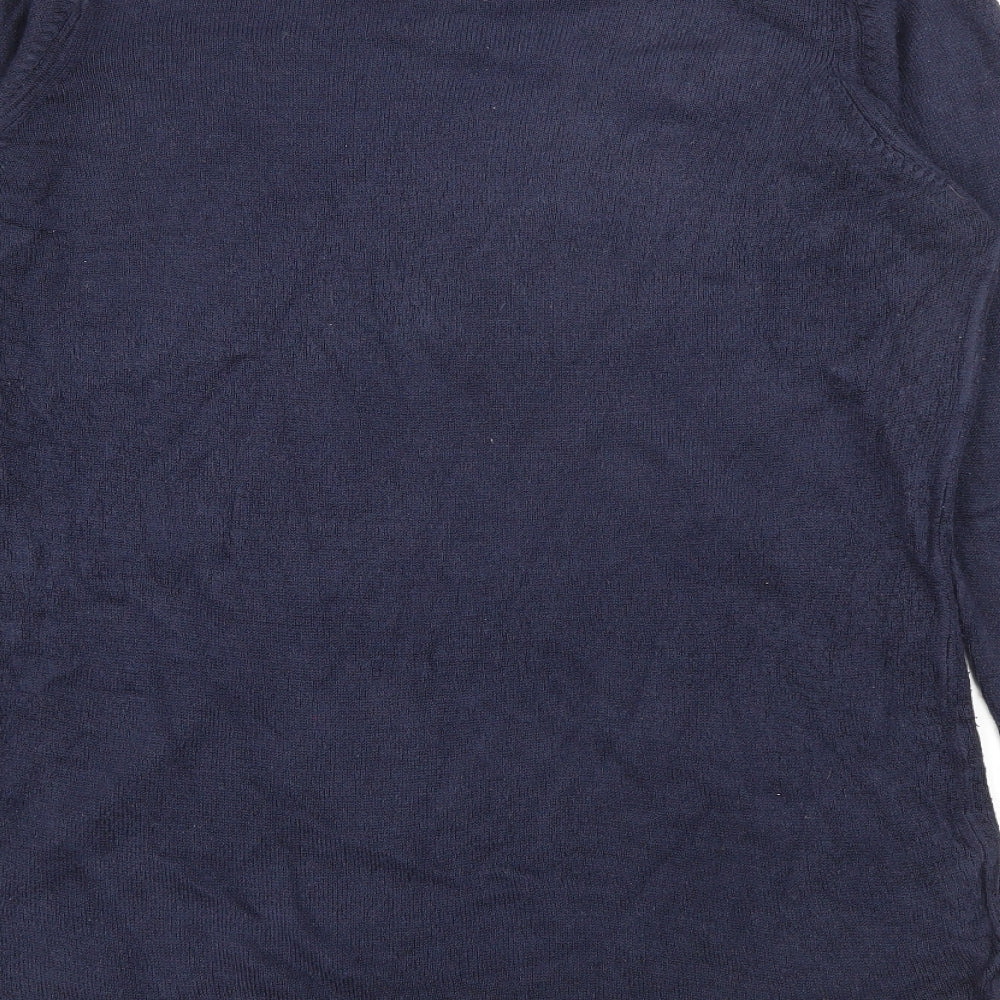 Isabelle Womens Blue Round Neck Acrylic Pullover Jumper Size S - Floral Embroidery