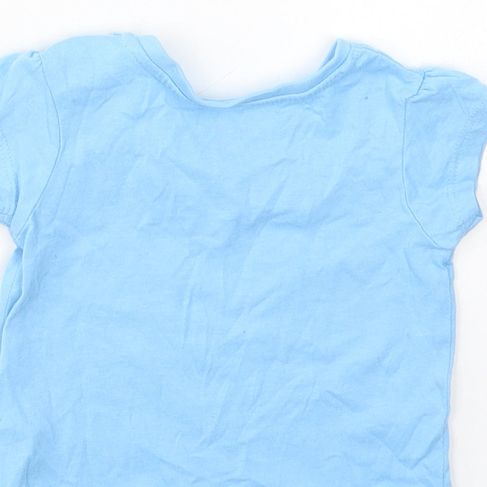 Primark Baby Blue Cotton Basic T-Shirt Size 3-6 Months Crew Neck Snap - Cherry