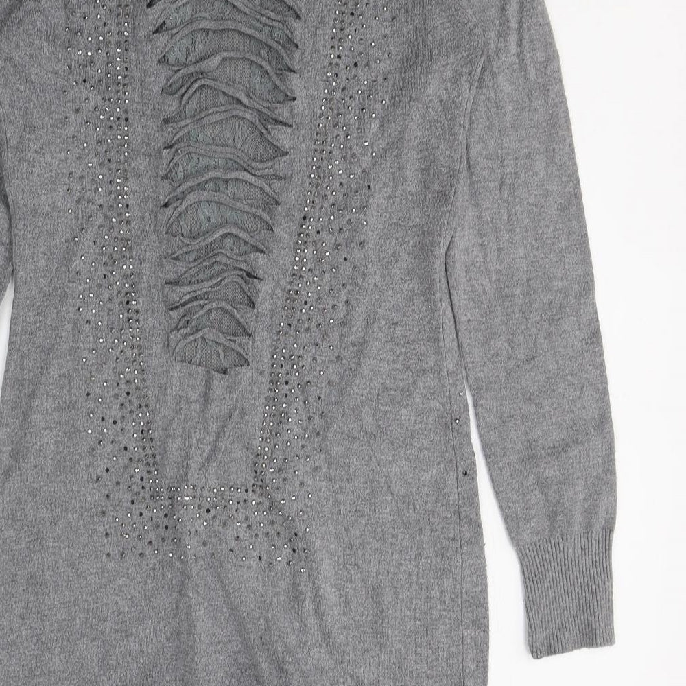 Losmoda Womens Grey Polyester Jumper Dress Size S Round Neck Pullover