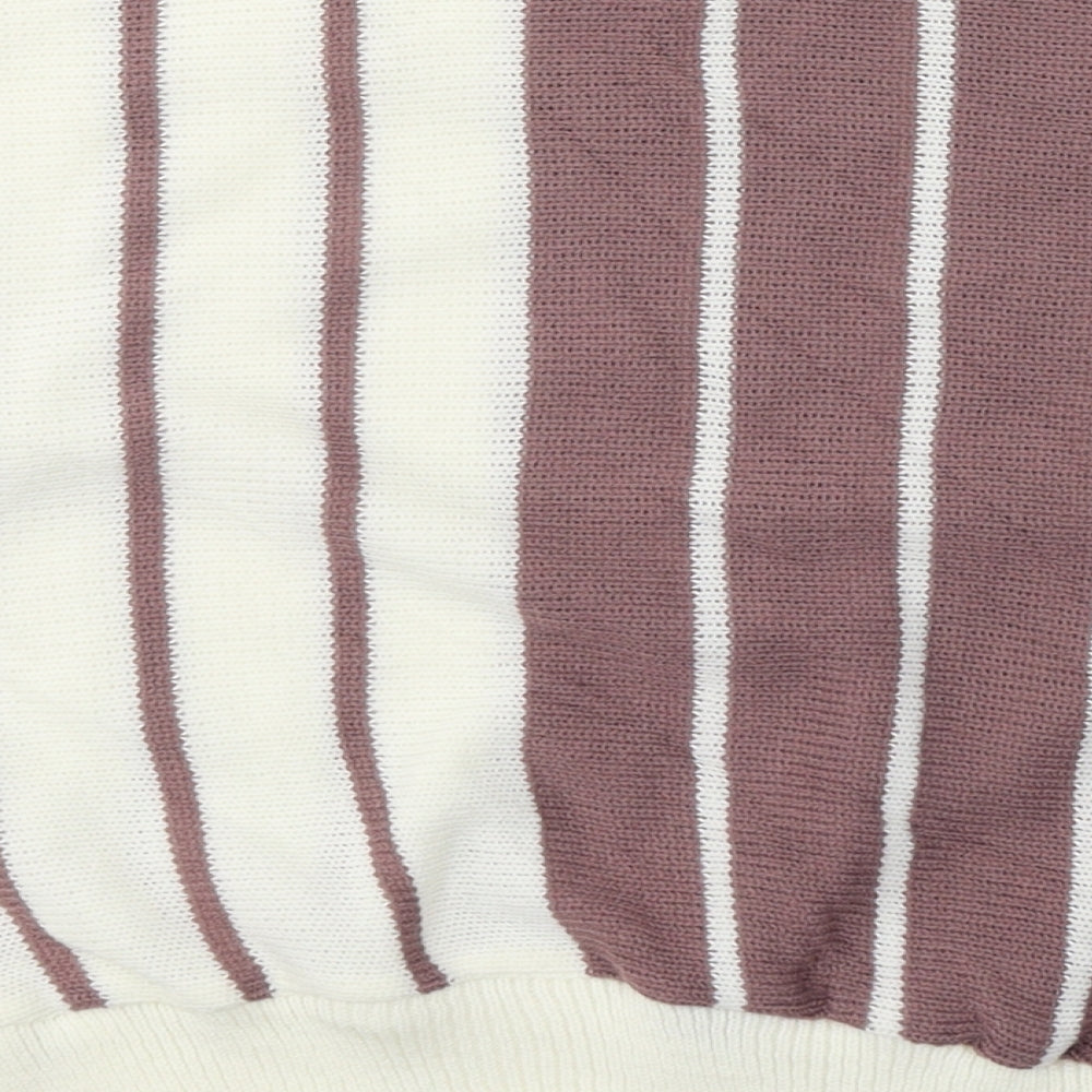 Genetics Womens White Round Neck Striped Acrylic Pullover Jumper Size 14