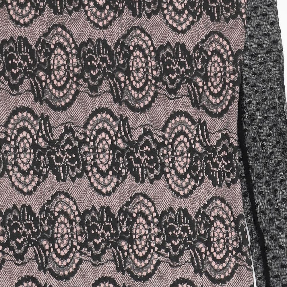 Yest Womens Black Geometric Polyester Pencil Dress Size 8 Round Neck Pullover - Mesh sleeves