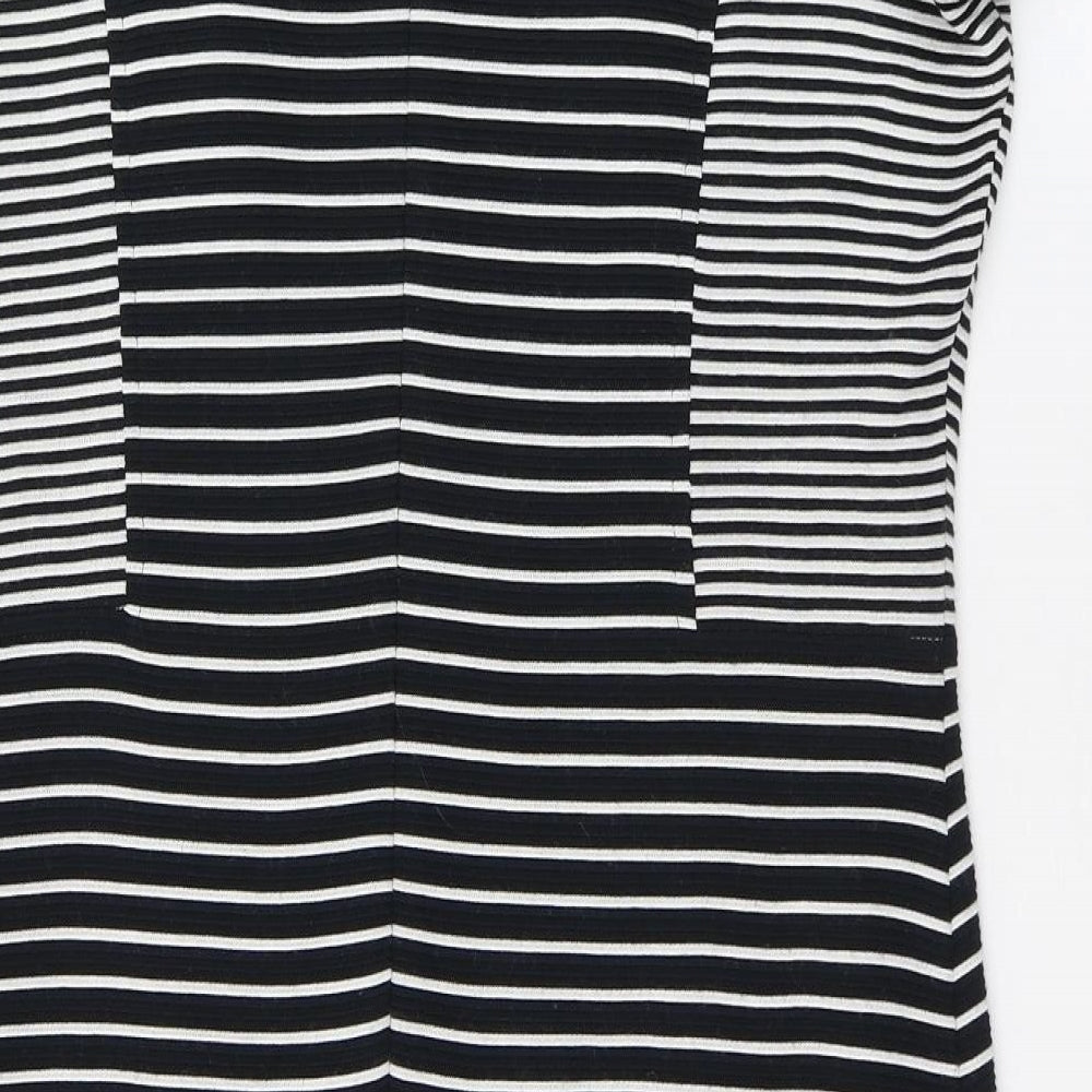 Country Casuals Womens Blue Striped Acrylic Bodycon Size 14 Round Neck Zip - Back split