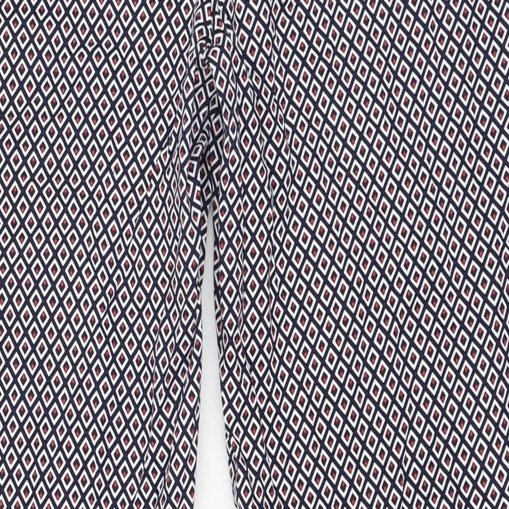 Dunnes Stores Womens Blue Geometric Cotton Carrot Trousers Size 14 L28 in Regular Zip