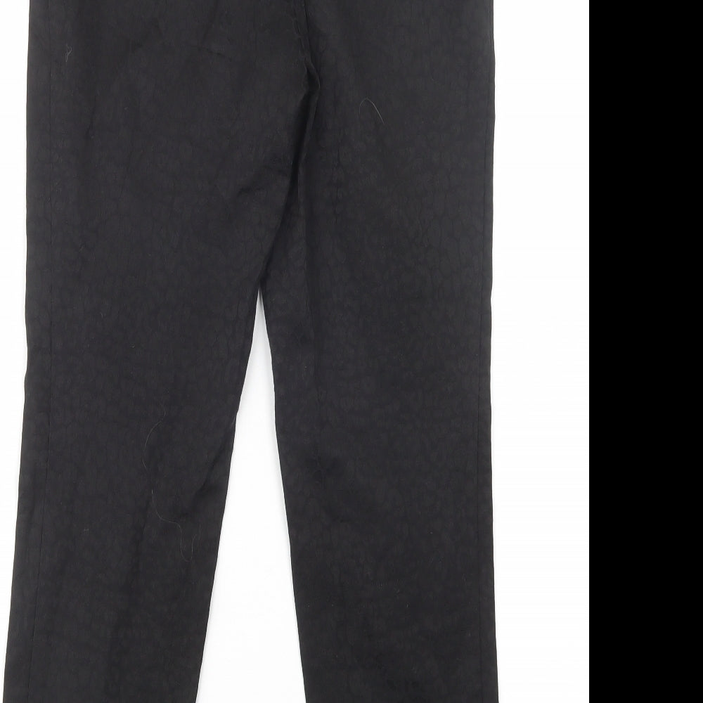 M&Co Womens Black Animal Print Cotton Dress Pants Trousers Size 8 L28 in Regular Button