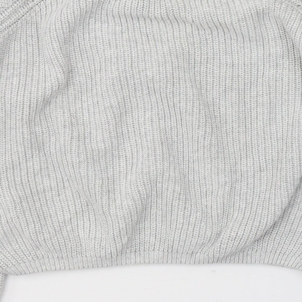 Subdued Womens Grey V-Neck Cotton Pullover Jumper Size S - Tie Up Neck