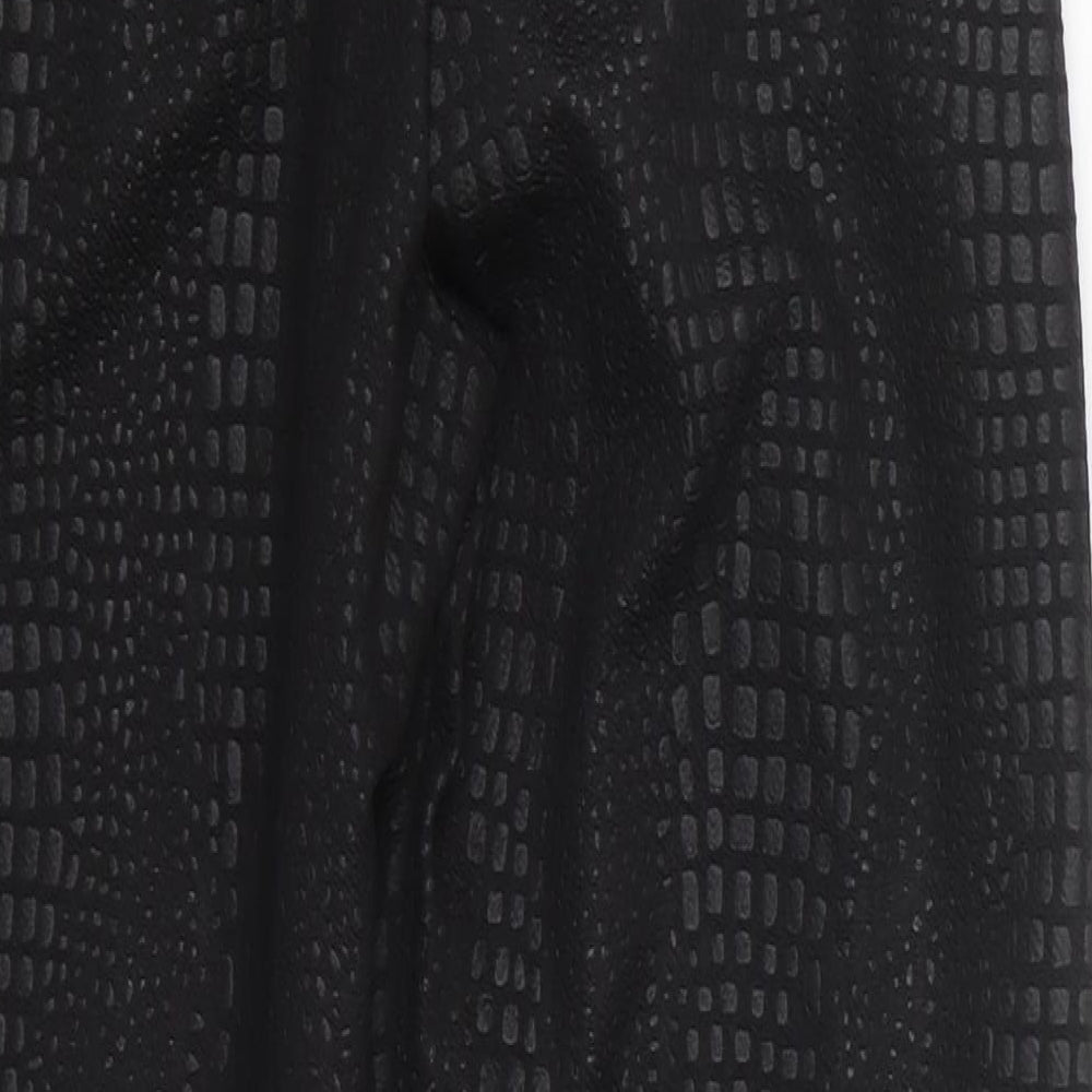 PRETTYLITTLETHING Womens Black Animal Print Polyester Trousers Size 6 L26 in Regular