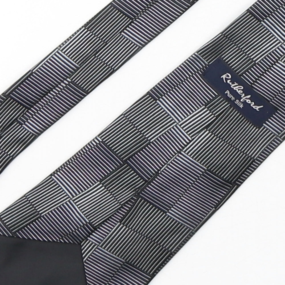 Rutherford Mens Grey Geometric Silk Pointed Tie One Size