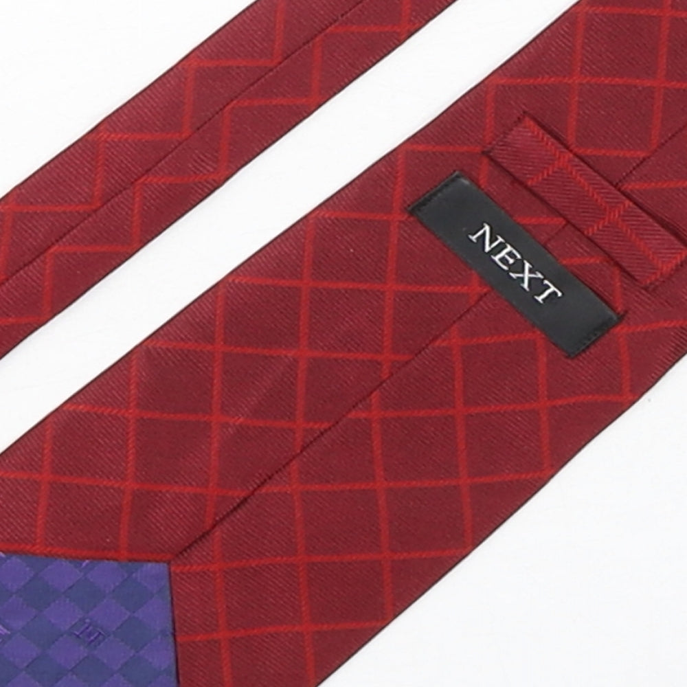 Next Mens Red Plaids & Checks Silk Pointed Tie One Size
