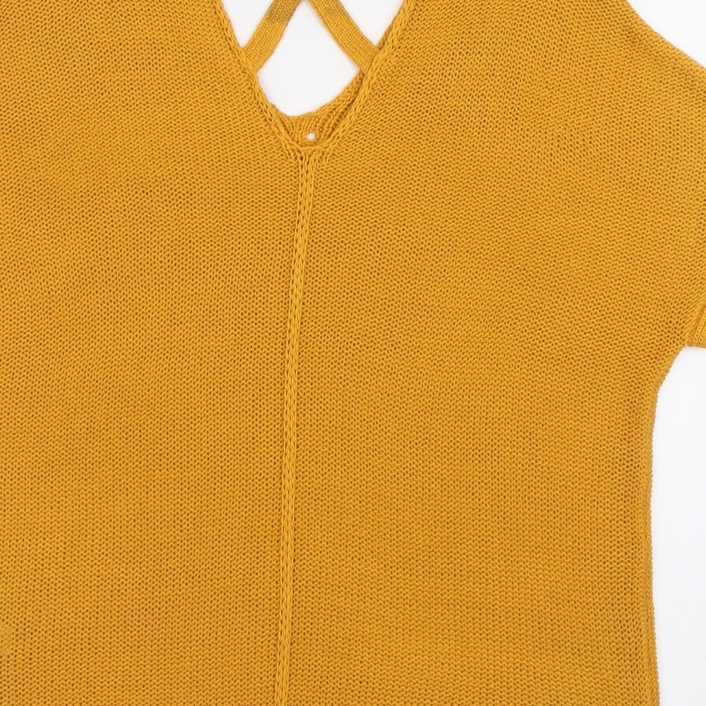 F&F Womens Yellow V-Neck Acrylic Pullover Jumper Size 14