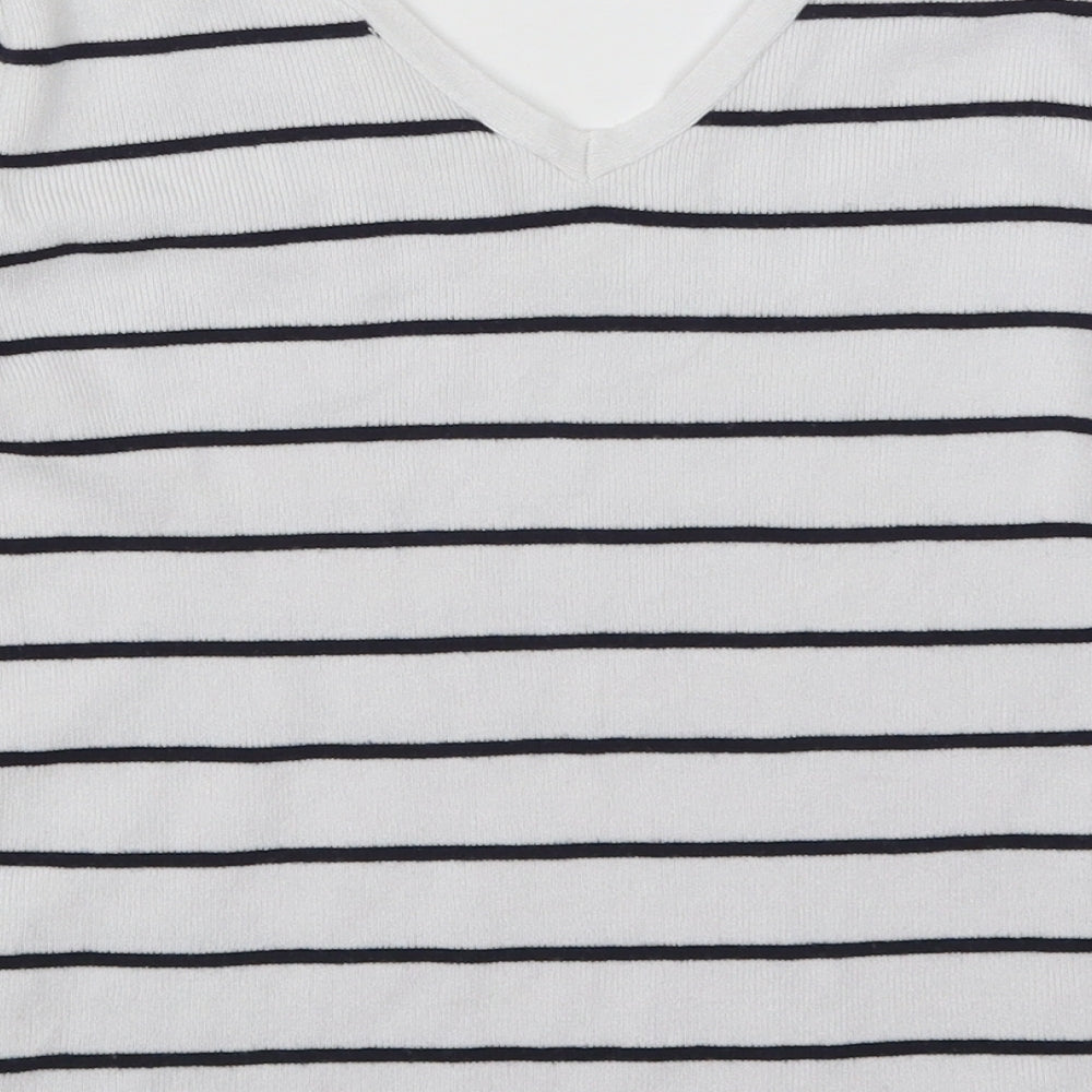 Miss Selfridge Womens White V-Neck Striped Viscose Pullover Jumper Size 6