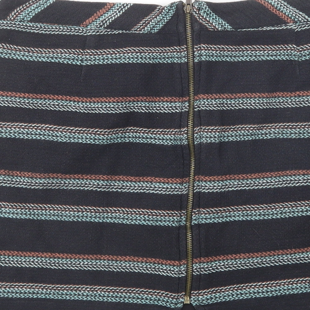 Papaya Womens Black Striped Cotton Mini Skirt Size 14 Zip