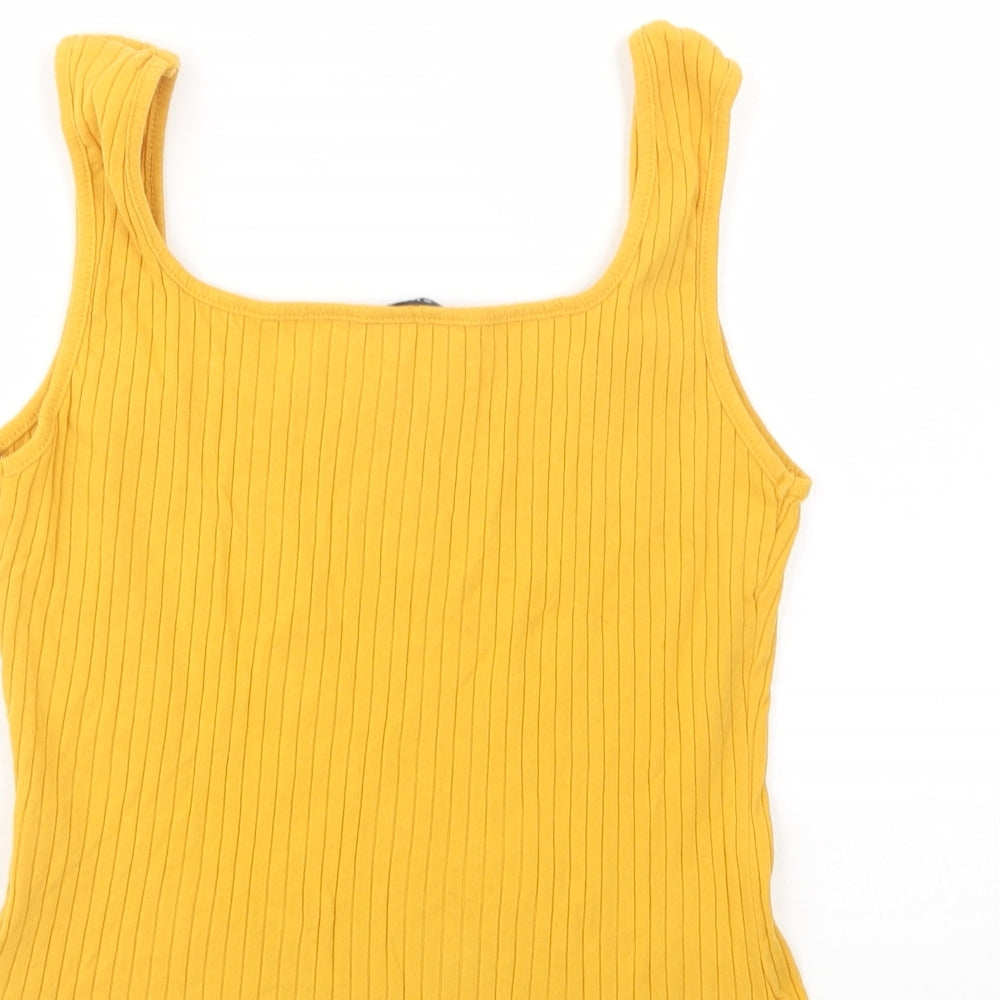 SheIn Womens Yellow Cotton Basic Tank Size L Square Neck