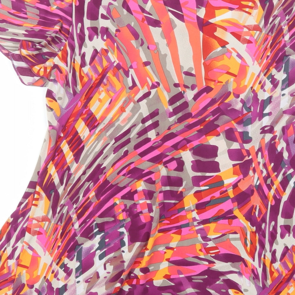 Mimosa Womens Purple Geometric Polyester Basic Blouse Size 12 Scoop Neck