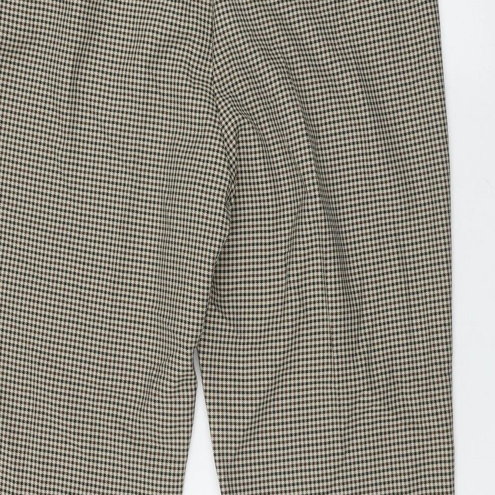 Marks and Spencer Womens Beige Houndstooth Polyester Trousers Size 14 L28.5 in Regular Zip