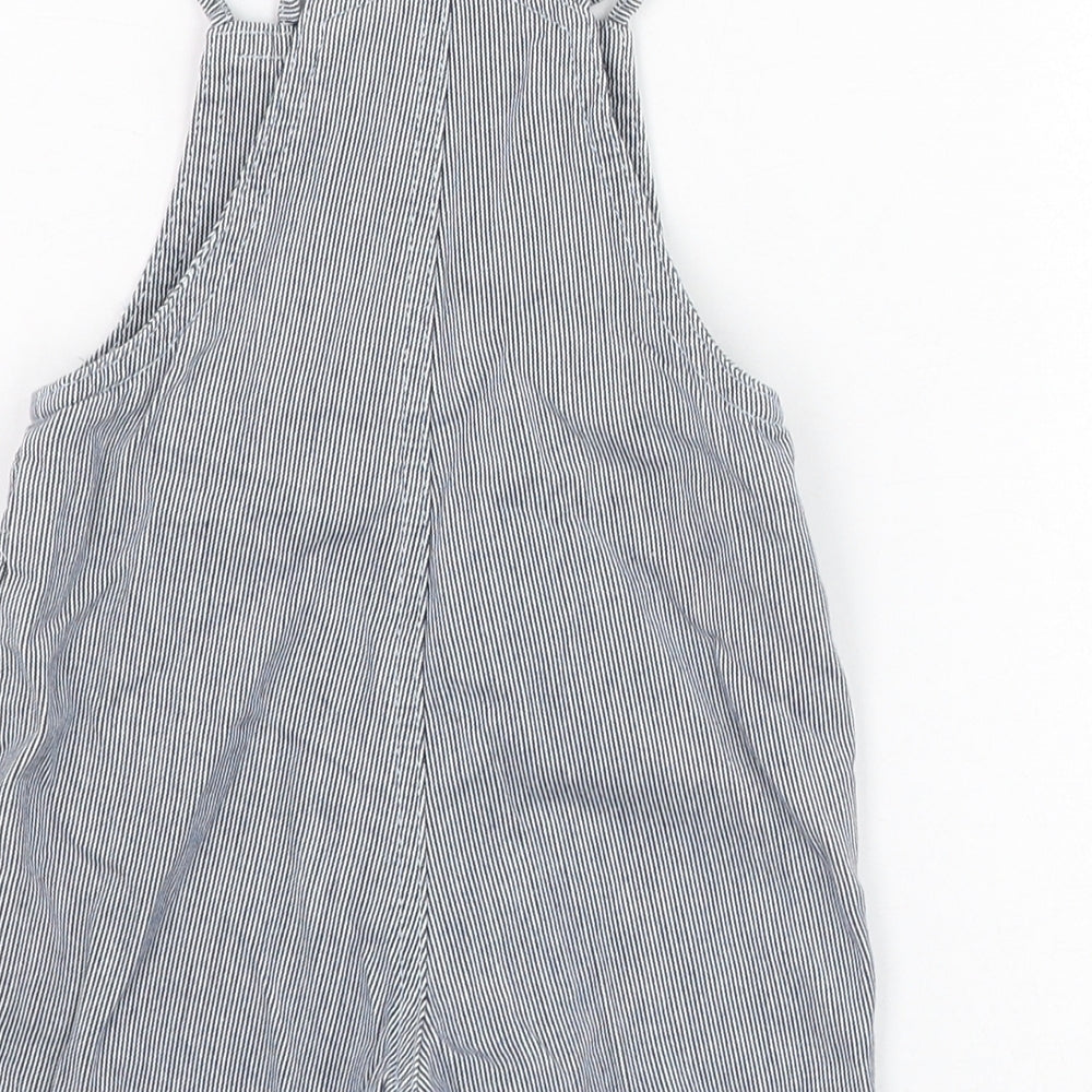 Preworn Boys Blue Striped Cotton Dungaree One-Piece Size 12 Months Button