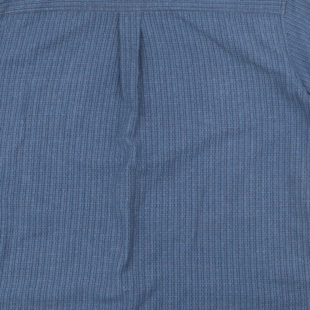 One Valley Mens Blue Geometric Cotton Button-Up Size M Collared Button