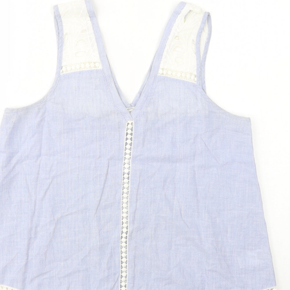 River Island Womens Blue Cotton Basic Tank Size 6 V-Neck