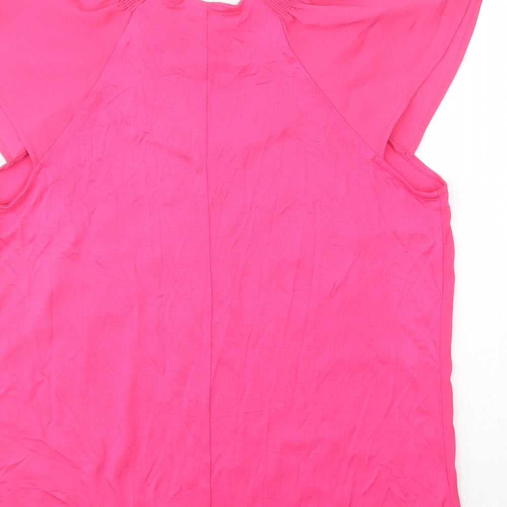 Warehouse Womens Pink Polyester Basic Blouse Size 12 Scoop Neck