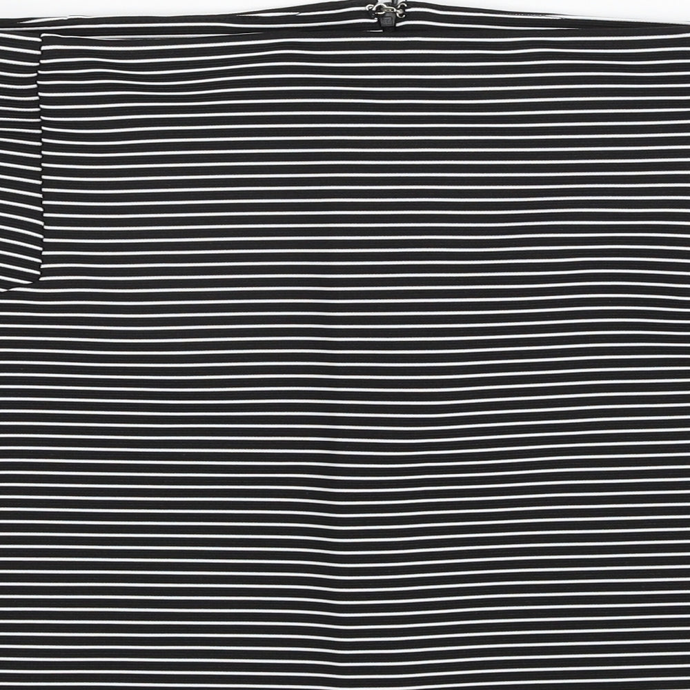 Topshop Womens Black Striped Polyester A-Line Skirt Size 10 Zip
