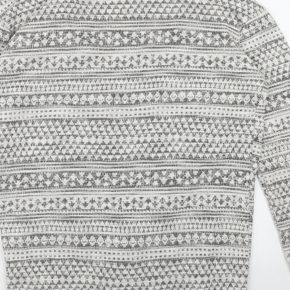 New Look Womens Ivory V-Neck Geometric Cotton Cardigan Jumper Size 12