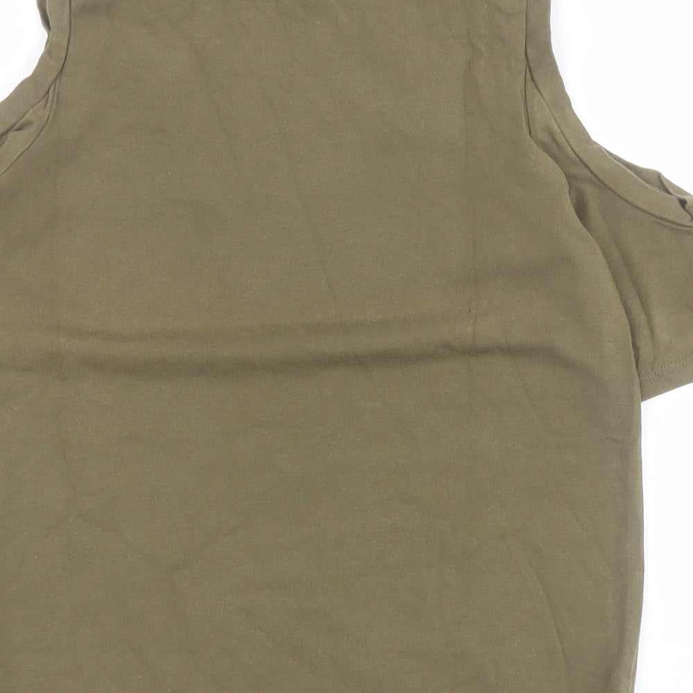 River Island Womens Green Polyester Cropped Polo Size 6 Round Neck