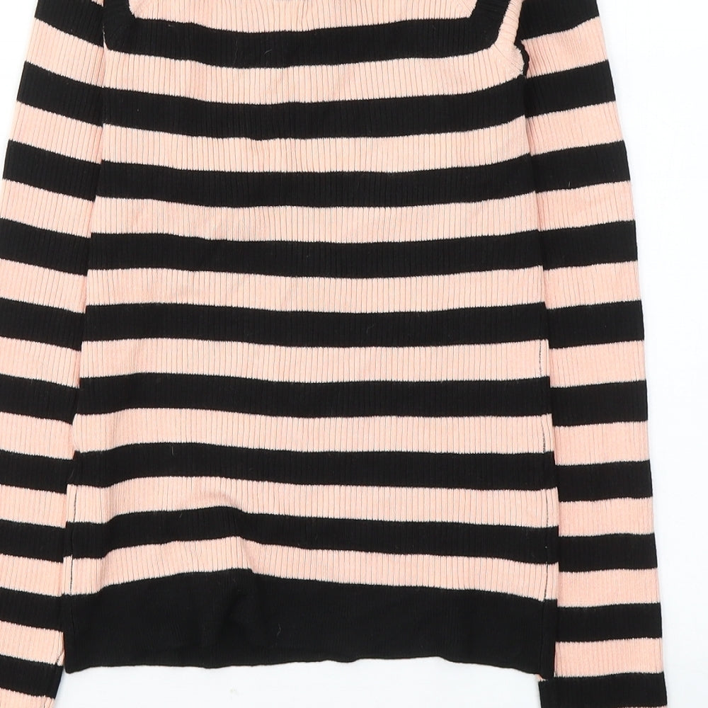 Miss Selfridge Womens Black Striped Viscose Jersey Blouse Size 12 Boat Neck