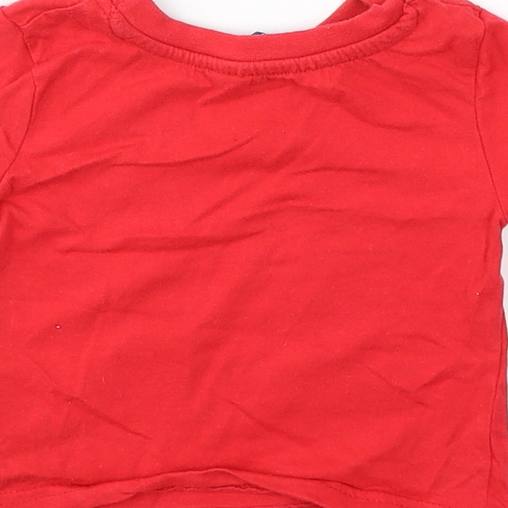 Rebel Boys Red Cotton Basic T-Shirt Size 9-12 Months Round Neck Pullover - Tractors