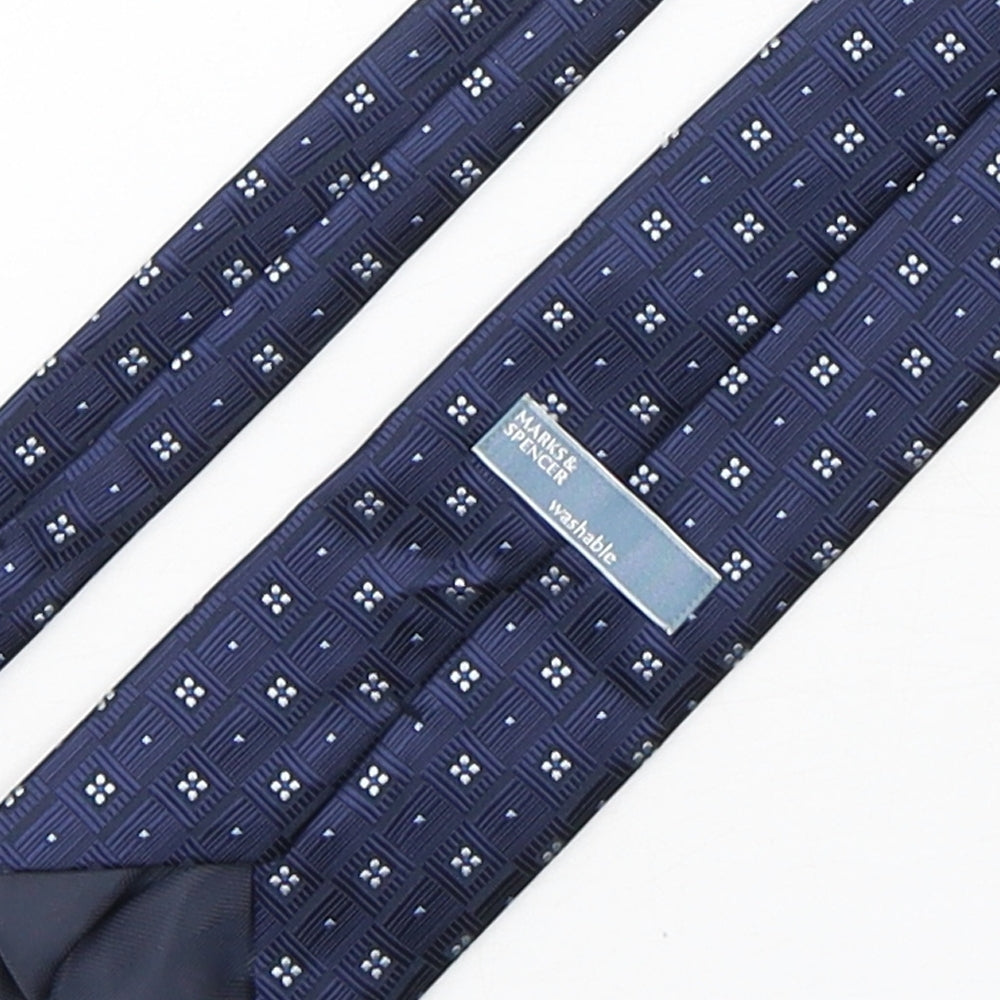 Marks & Spencer Mens Blue Geometric Polyester Pointed Tie One Size