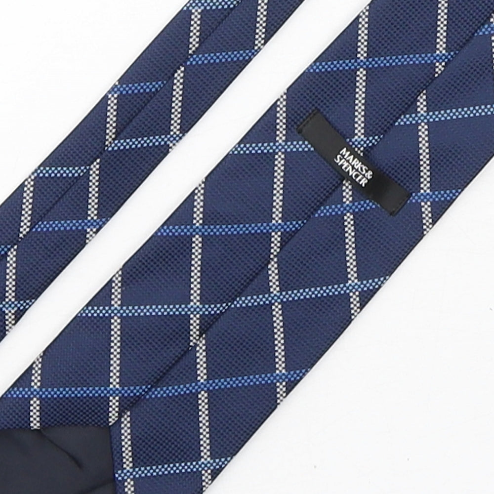 Marks & Spencer Mens Blue Plaids & Checks Polyester Pointed Tie One Size