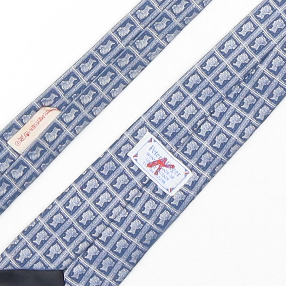 Peter Klinger Mens Blue Geometric Polyester Pointed Tie One Size
