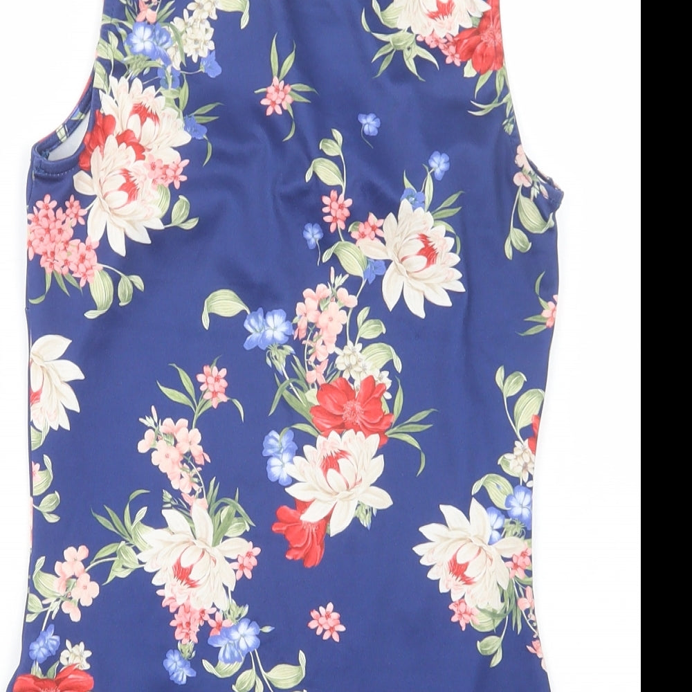 Atmosphere Womens Blue Floral Polyester Basic Blouse Size 6 Boat Neck