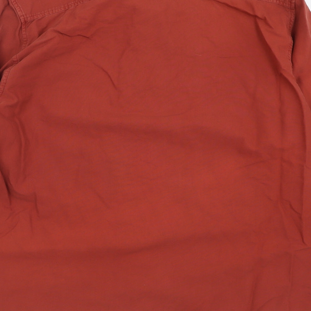 Easy Mens Brown Cotton Button-Up Size L Collared Button