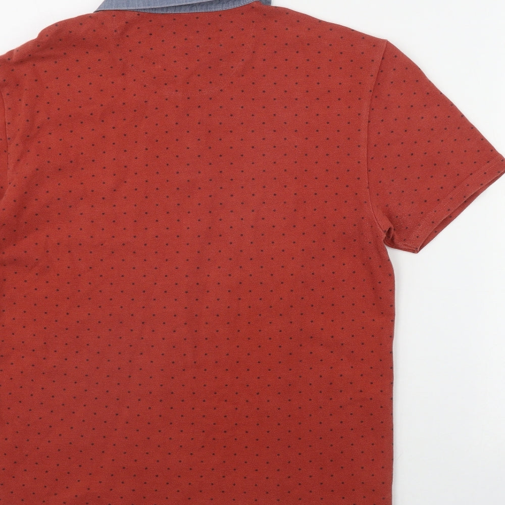 Next Mens Orange Polka Dot Cotton Polo Size S Collared Button