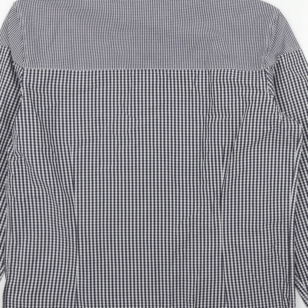 NEXT Mens Black Check Cotton Button-Up Size S Collared Button