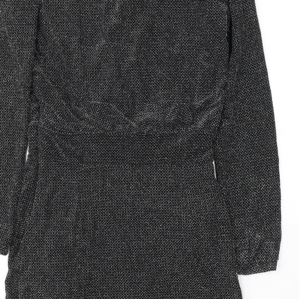 Mango Womens Black Polyamide Fit & Flare Size L V-Neck Pullover - Sparkle