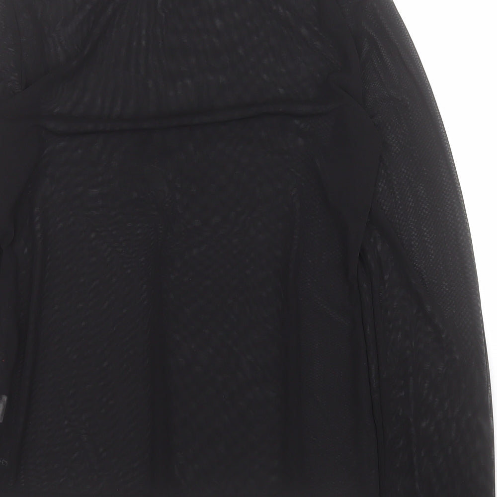 Fancyqube Womens Black Polyester Basic T-Shirt Size L High Neck - Mesh